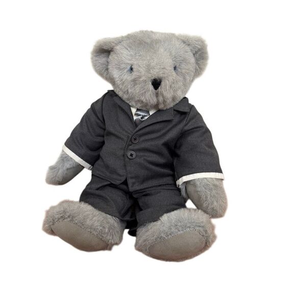 Vermont Teddy Bear Company Jointed Gray 16" with Blue Signature Eyes Gray Suit - Picture 3 of 16